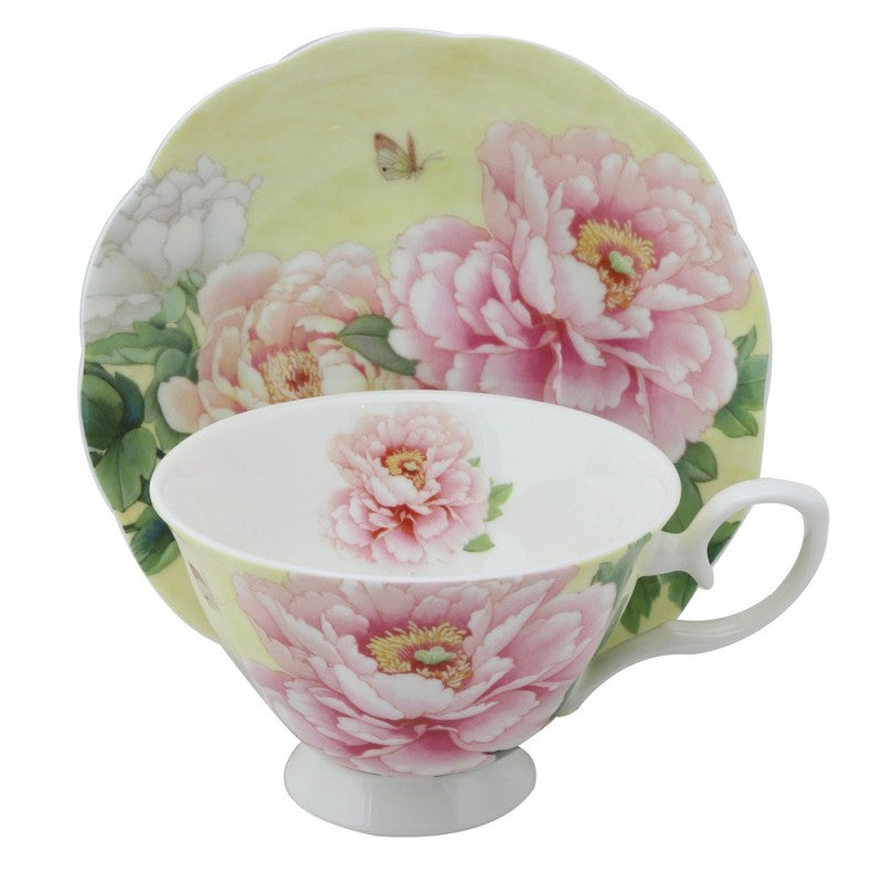 Peony Teacup and Saucer Displayed