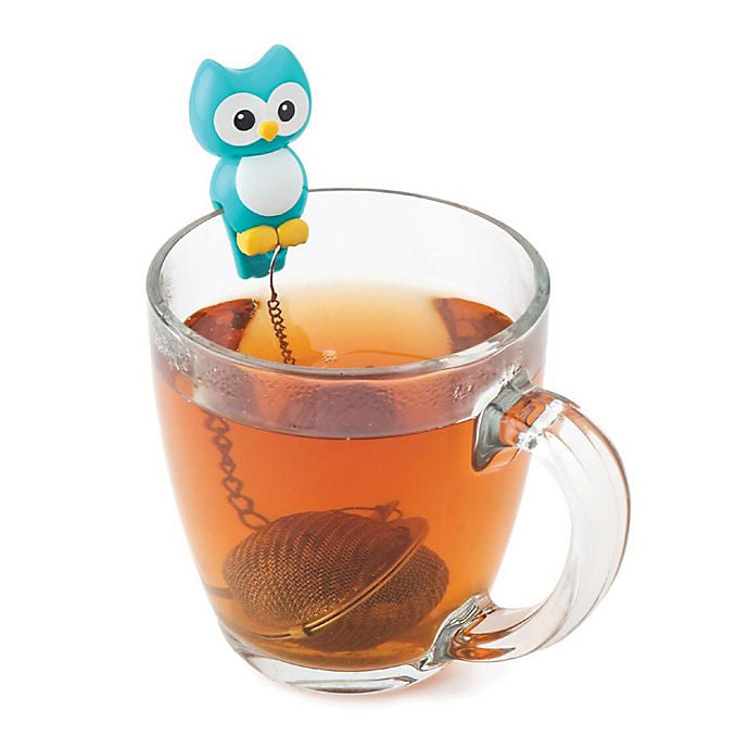 Blue Owl Teaball w/ Brewed Tea in Glass Cup