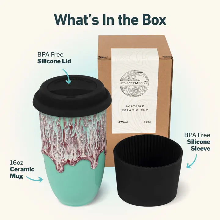 Ceramic Travel Mug - 16oz with lid and sleeve