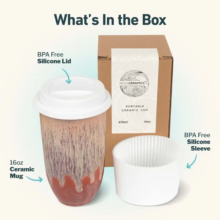 Ceramic Travel Mug - 16oz with lid and sleeve