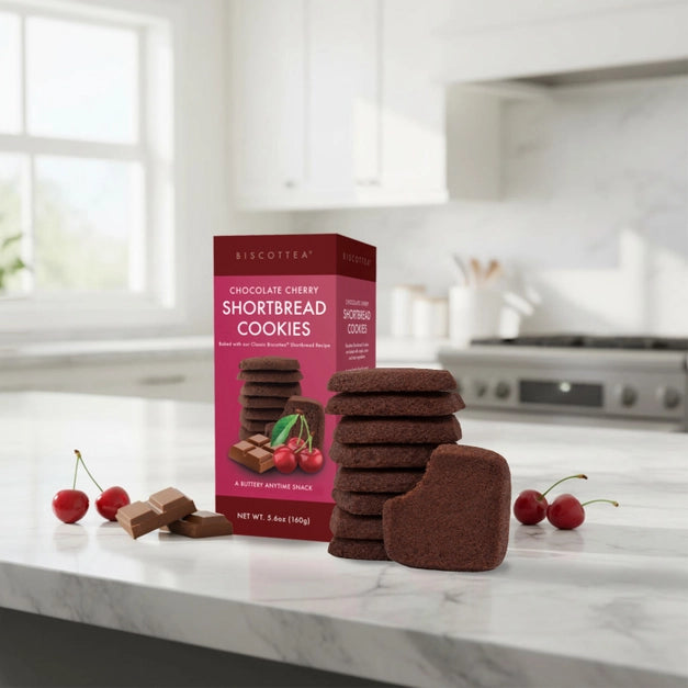 Biscottea, Chocolate Cherry Shortbread, 5.6 oz box