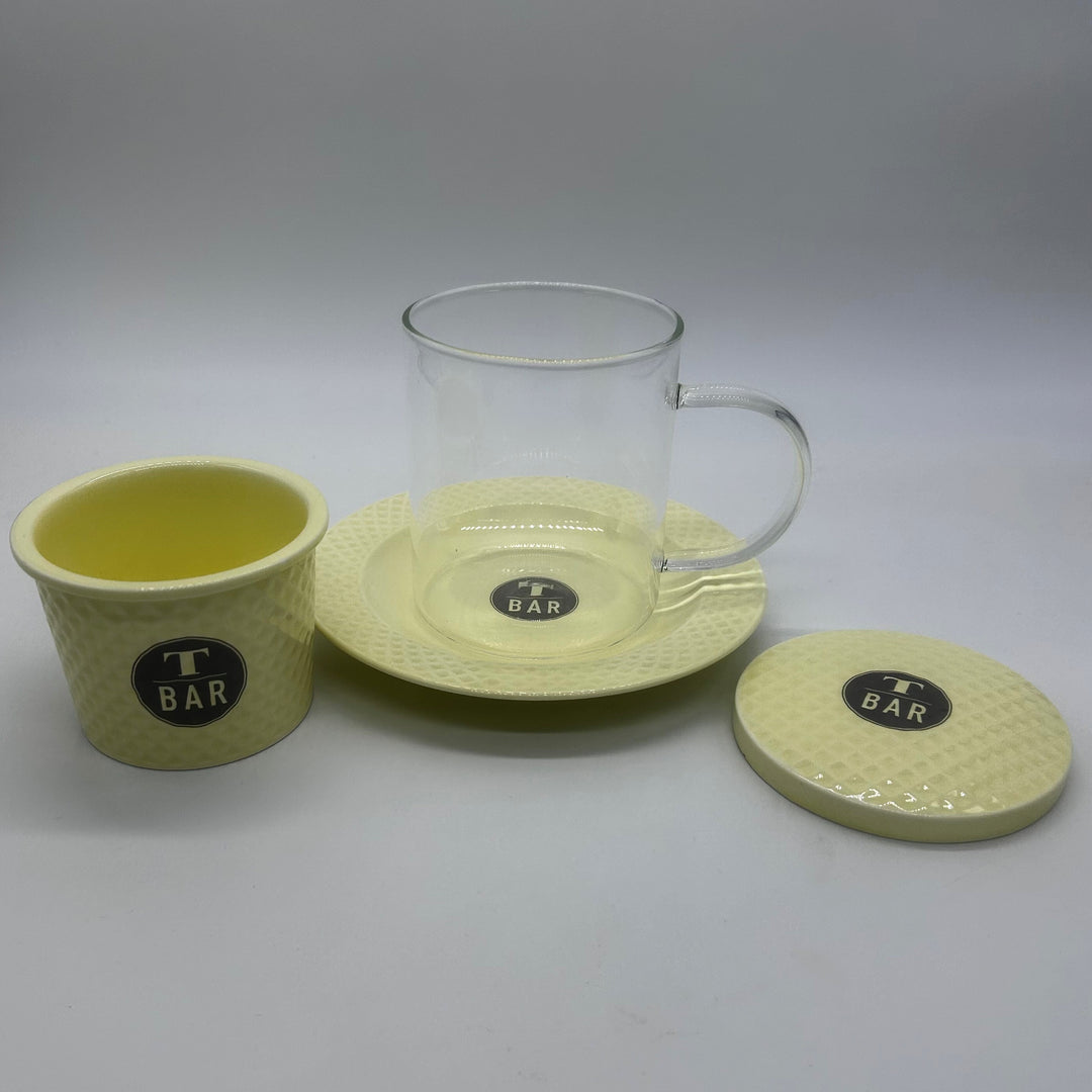 Glass Mug w/Porcelain Saucer & Infuser