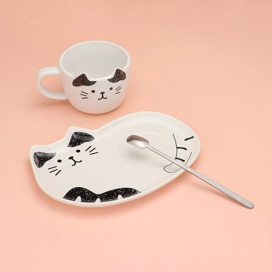 Cat Ceramic Mug Cup and Saucer Set