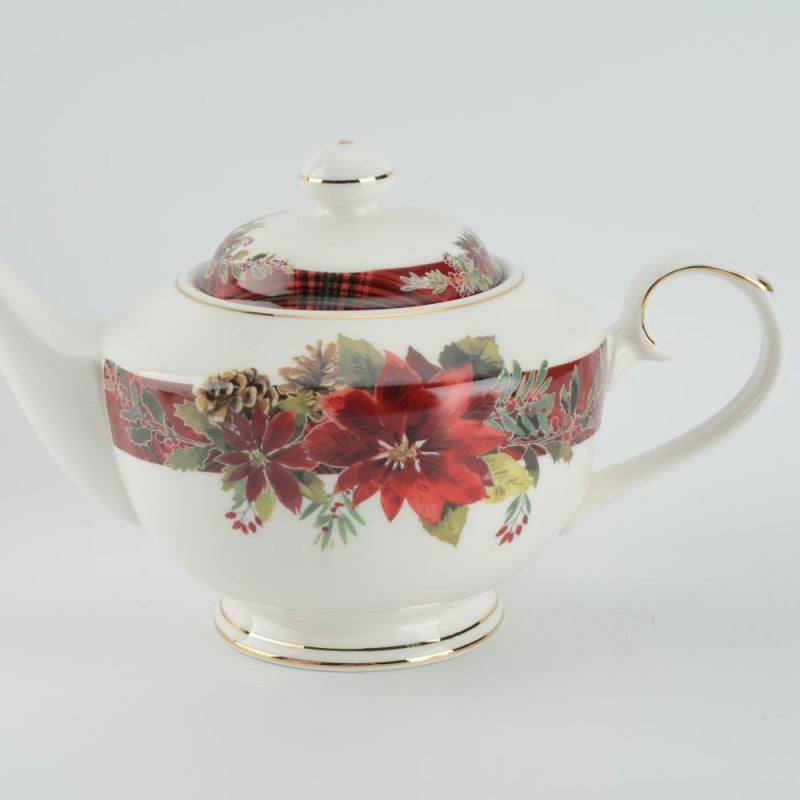 Poinsettia Plaid Teapot