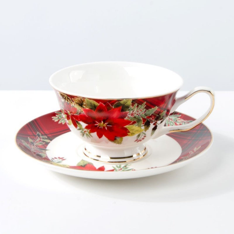 Poinsettia Plaid Cup & Saucer