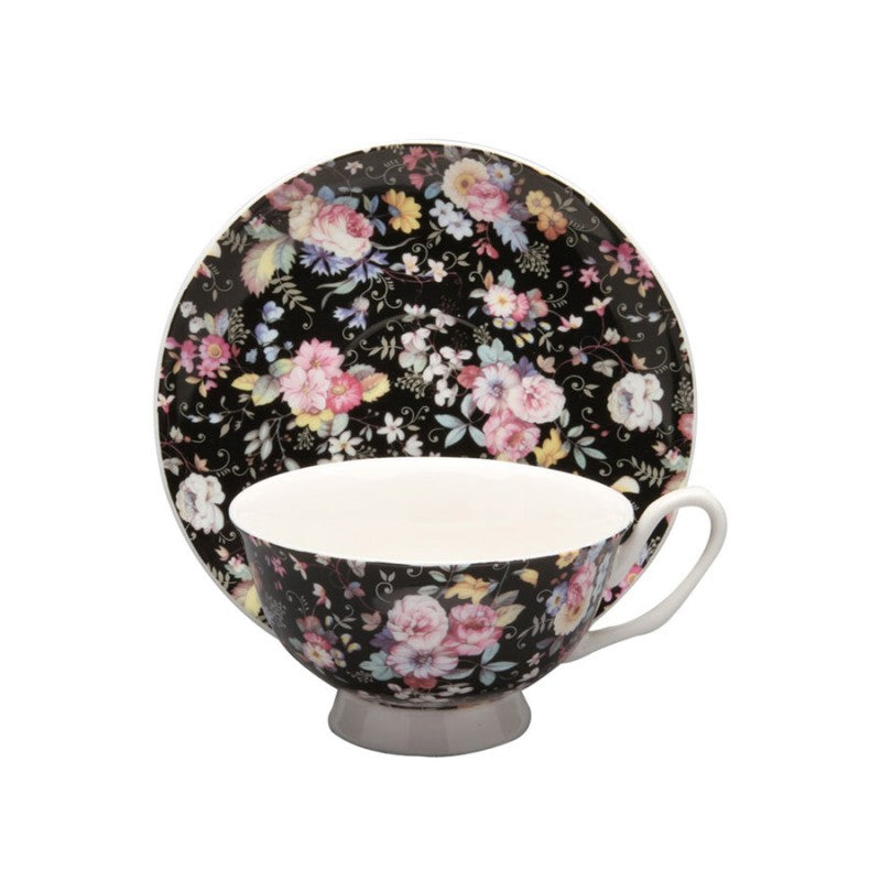 Victoria Black Rose Cup &amp; Saucer