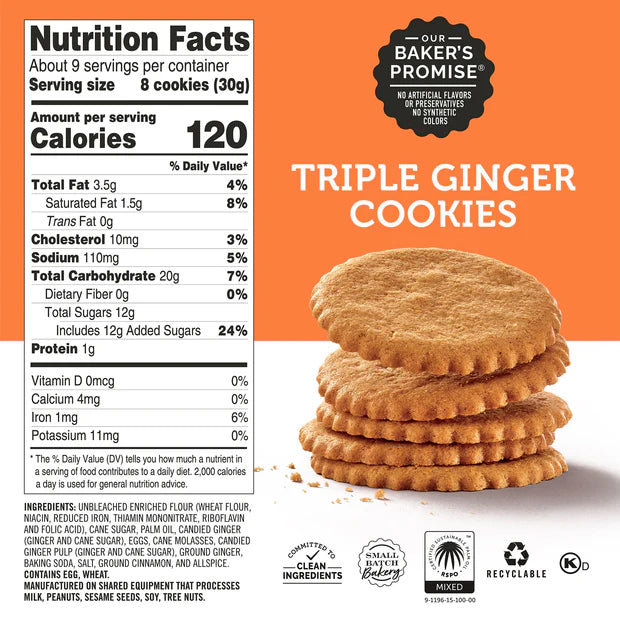 Triple Ginger Moravian Cookies, 9oz box