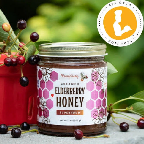 HoneyGramz Elderberry Creamed Honey 6oz jar