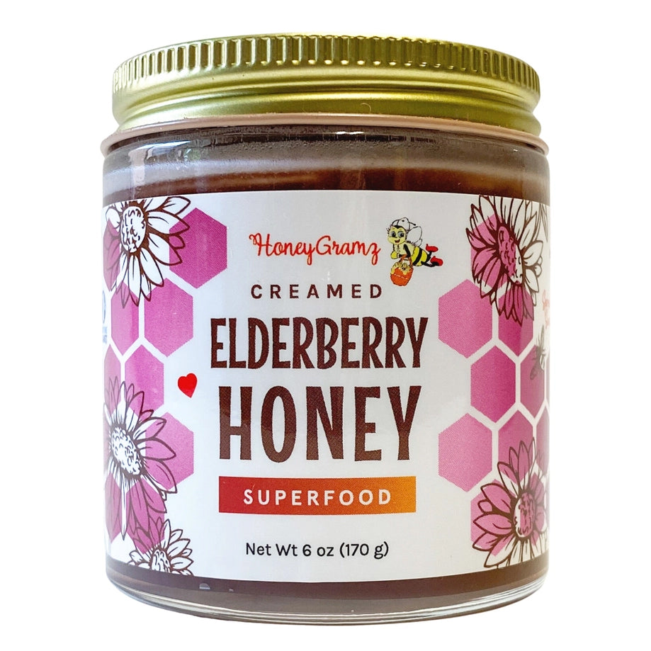 HoneyGramz Elderberry Creamed Honey 6oz jar