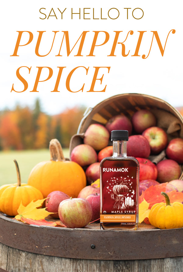 runamok pumpkin spice infused maple syrup jar and apple scene 