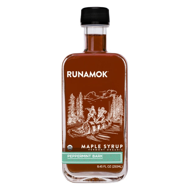 runamok peppermint bark maple syrup jar