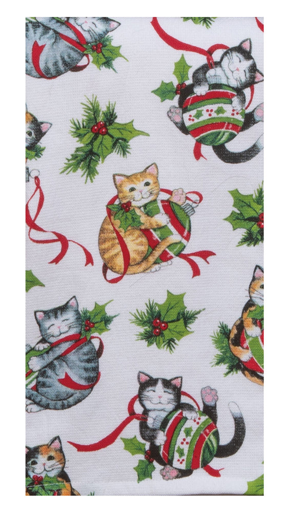 ornaments and cats tea towel