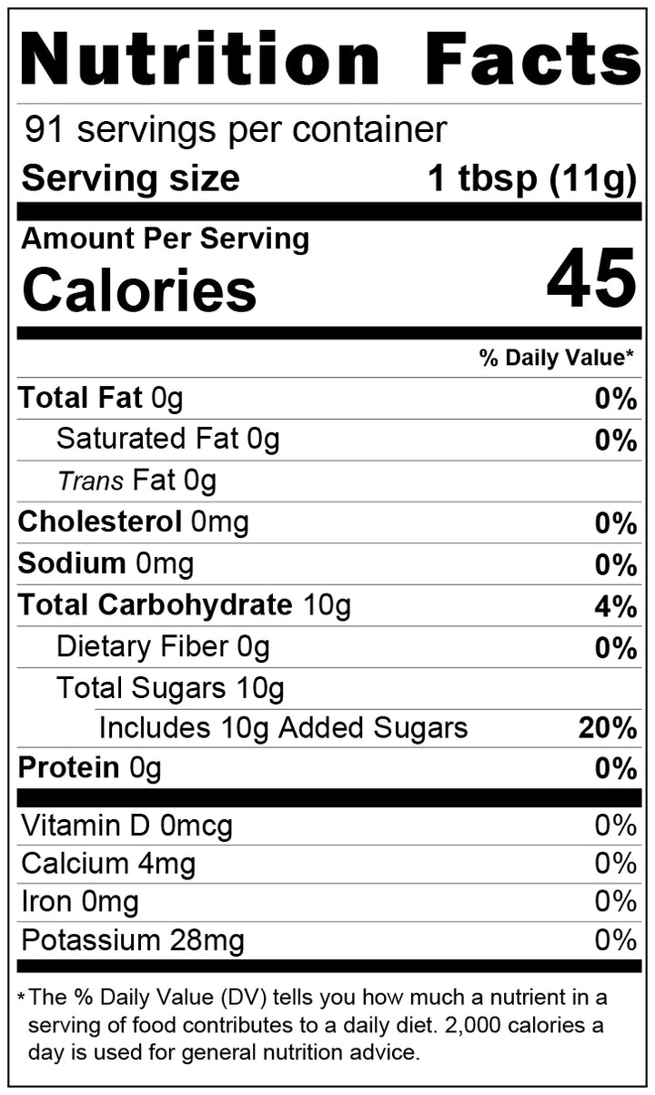 Matcha Raspberry Nutrition Facts Label