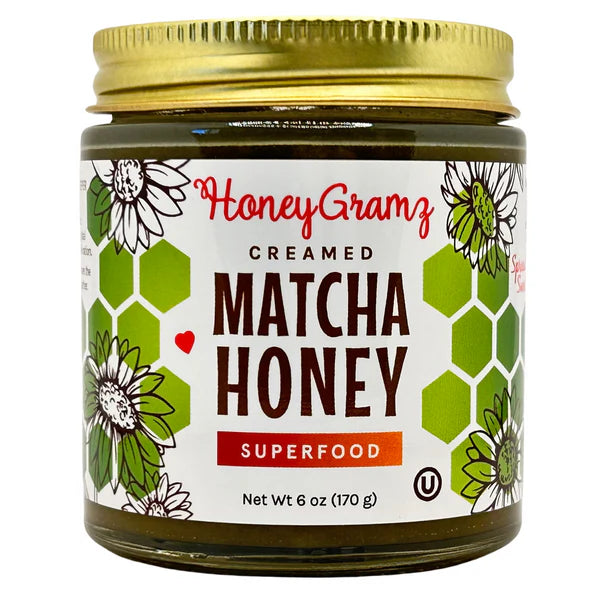 HoneyGramz Matcha Creamed Honey 6oz jar