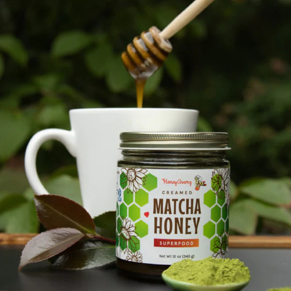 HoneyGramz Matcha Creamed Honey 6oz jar