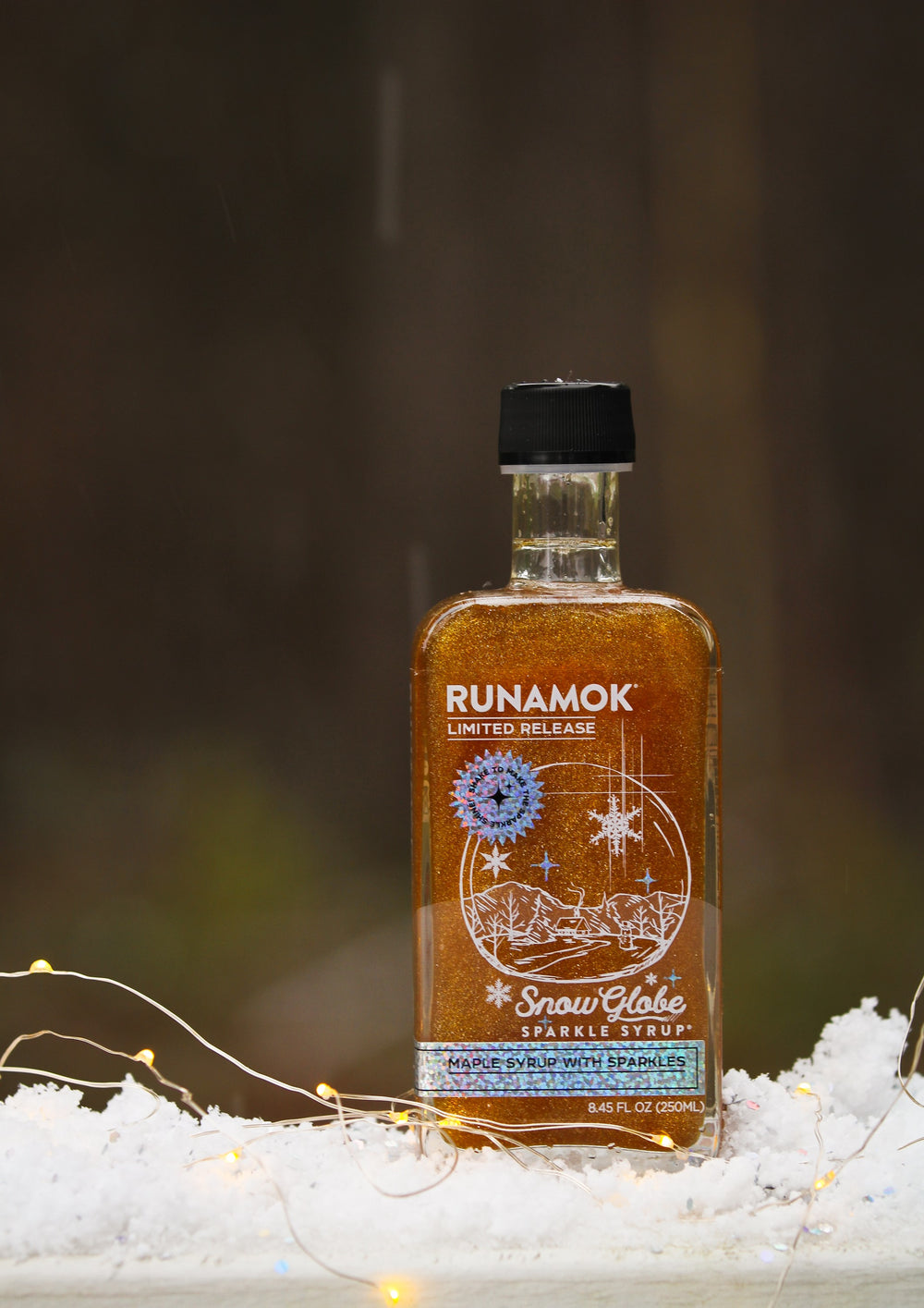 runamok snow globe sparkle maple syrup jar