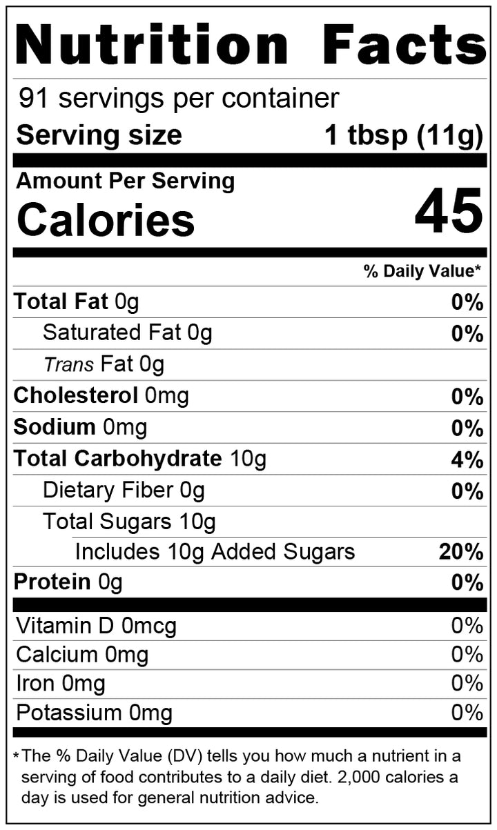 sweet matcha nutrition label