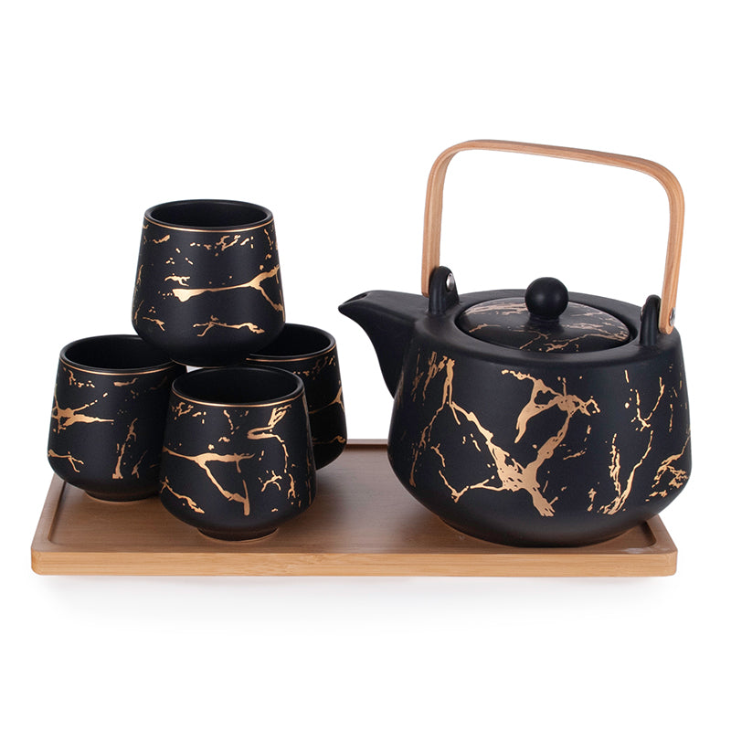 Black Marble Teaset w/Tray - LIMITED QUANTITY