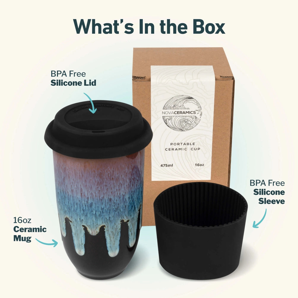 Ceramic Travel Mug - 16oz with lid and sleeve