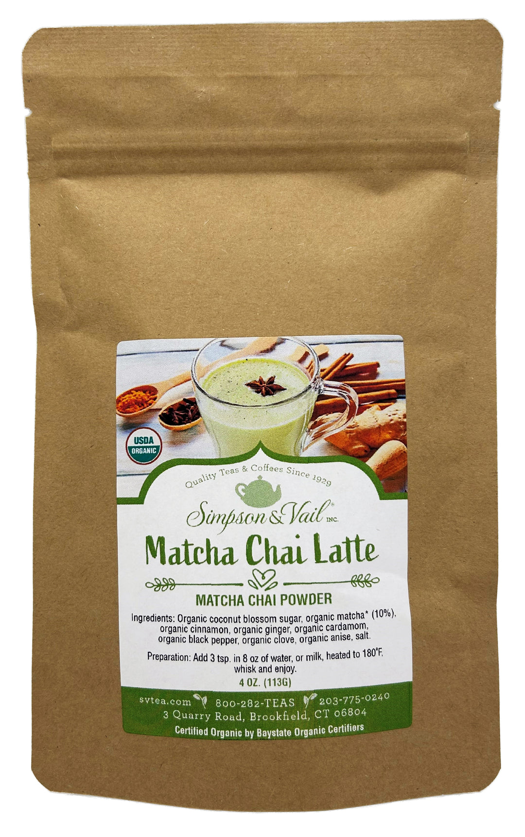 Matcha Chai Latte - Organic - Green Milk Chai Powder, 4oz pkg - WS