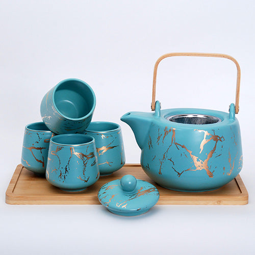 Turquoise Marble Teaset w/ Tray