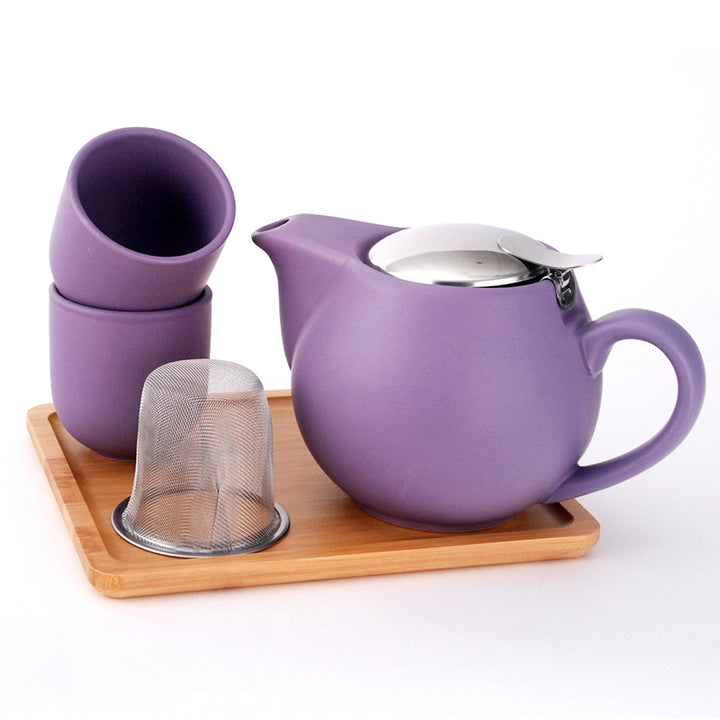 Purple Teaset - Teapot, 2 cups & tray