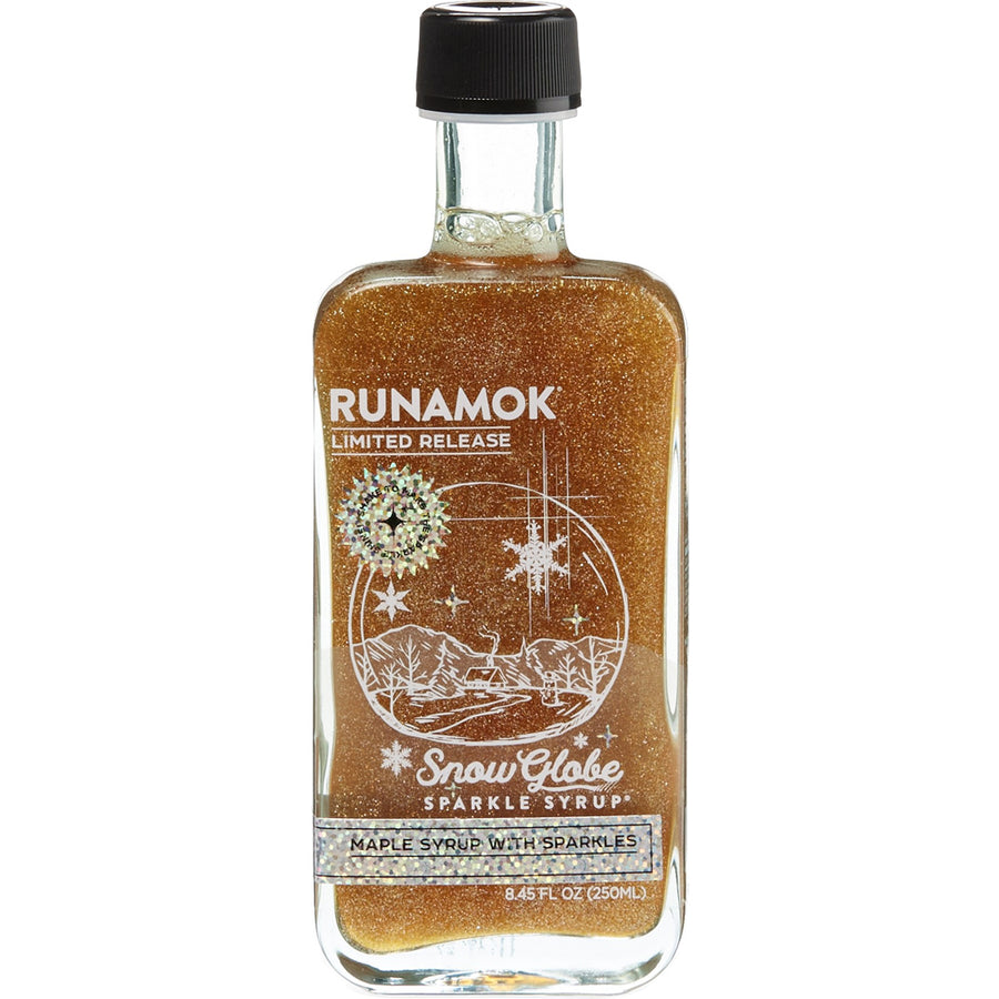 runamok snow globe sparkle maple syrup jar