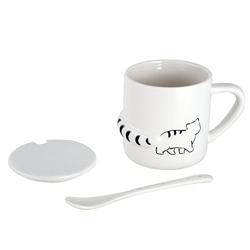 White Cat Mug with Lid & Spoon