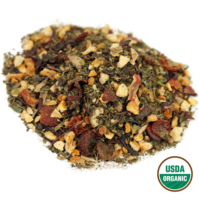 tulsi orange cranberry ginger loose tea pile 
